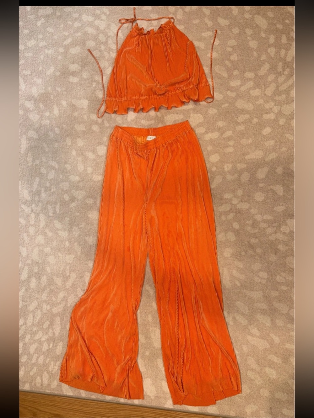 Women's Wide-Leg Pleated Pants with matching halter top — Vibrant Orange